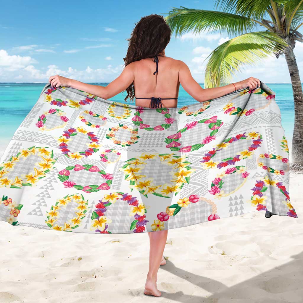 Hawaiian Kakau Tattoo Leis and Palaka Pattern Sarong Traditional Aloha Tribal White Color