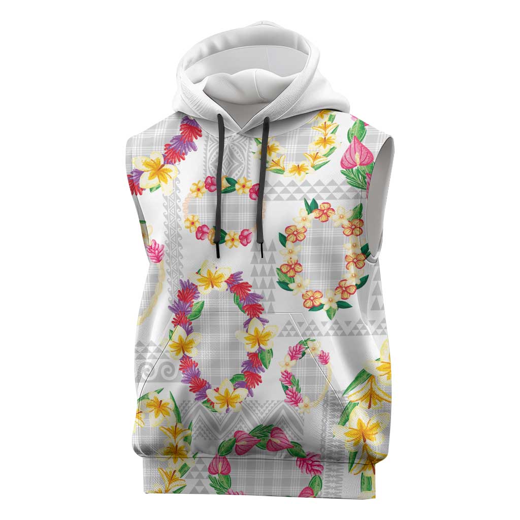 Hawaiian Kakau Tattoo Leis and Palaka Pattern Sleeveless Hoodie Traditional Aloha Tribal White Color LT03 White - Polynesian Pride