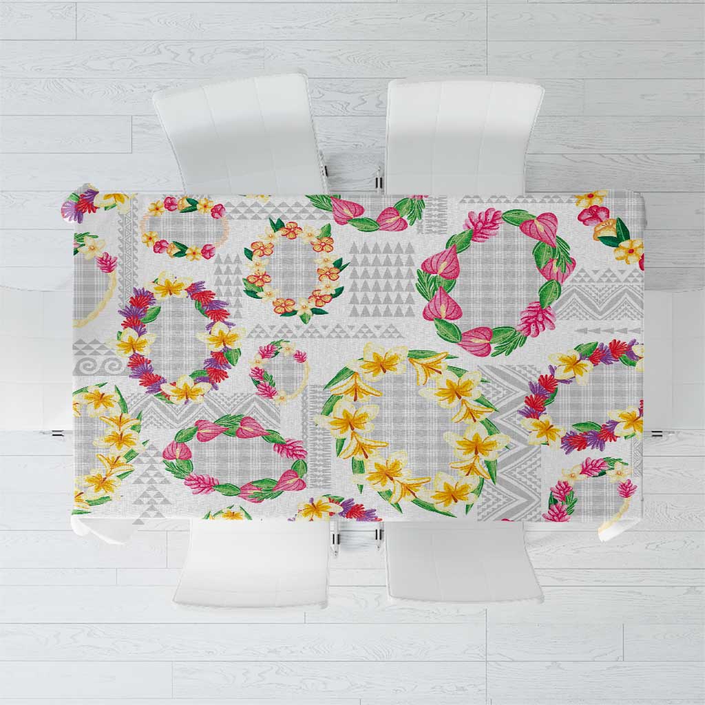 Hawaiian Kakau Tattoo Leis and Palaka Pattern Tablecloth Traditional Aloha Tribal White Color