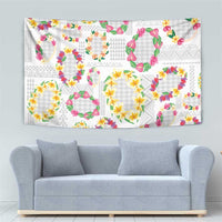 Hawaiian Kakau Tattoo Leis and Palaka Pattern Tapestry Traditional Aloha Tribal White Color