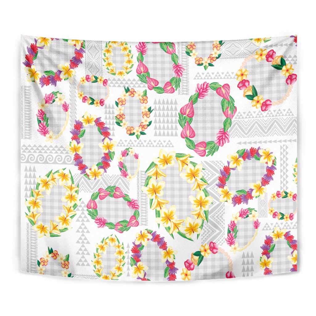 Hawaiian Kakau Tattoo Leis and Palaka Pattern Tapestry Traditional Aloha Tribal White Color