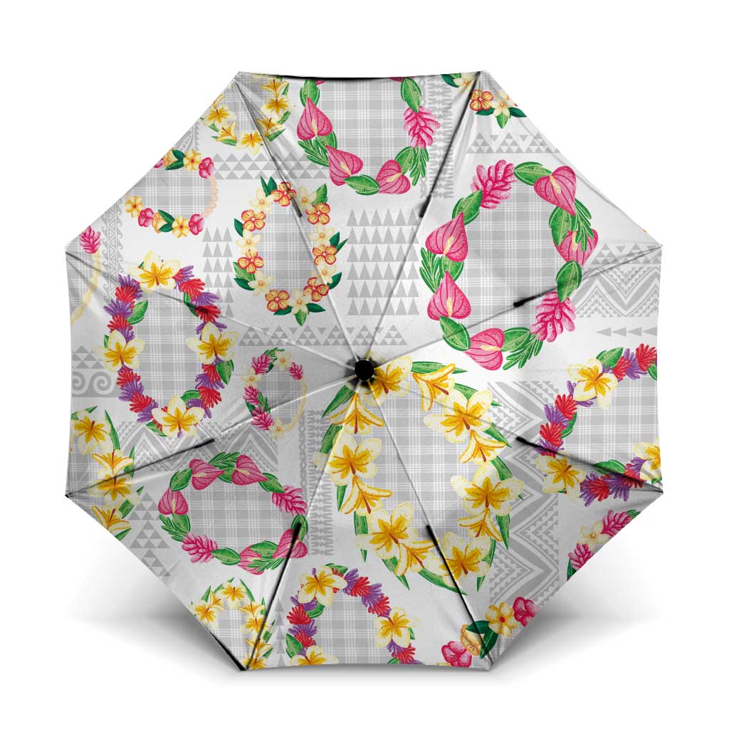 Hawaiian Kakau Tattoo Leis and Palaka Pattern Umbrella Traditional Aloha Tribal White Color