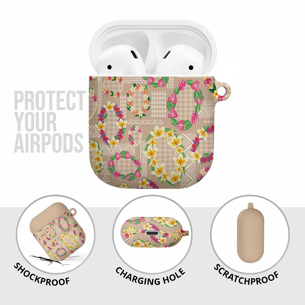 Hawaiian Kakau Tattoo Leis and Palaka Pattern AirPods Case Traditional Aloha Tribal Beige Color