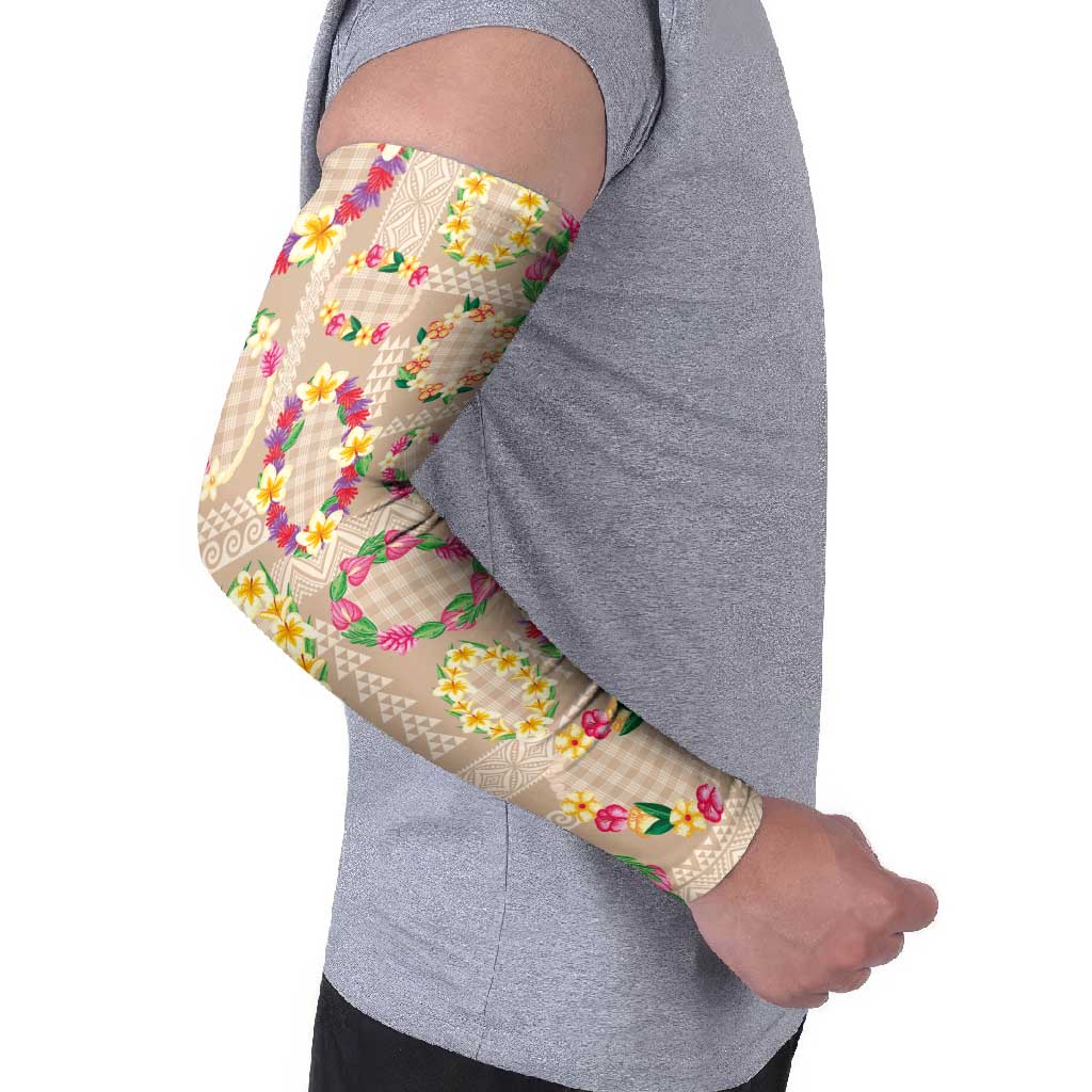 Hawaiian Kakau Tattoo Leis and Palaka Pattern Arm Sleeves Traditional Aloha Tribal Beige Color