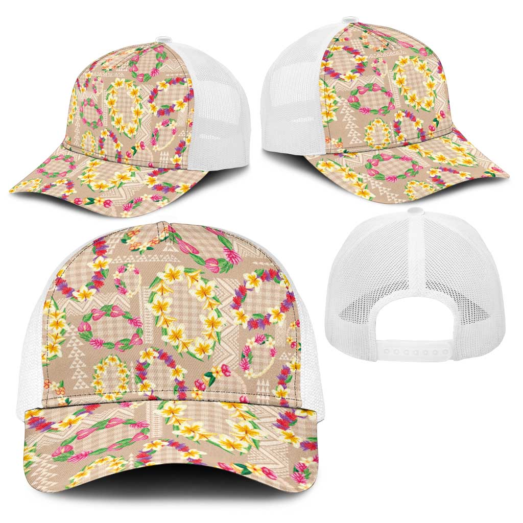 Hawaiian Kakau Tattoo Leis and Palaka Pattern Baseball Net Cap Traditional Aloha Tribal Beige Color LT03 - Polynesian Pride