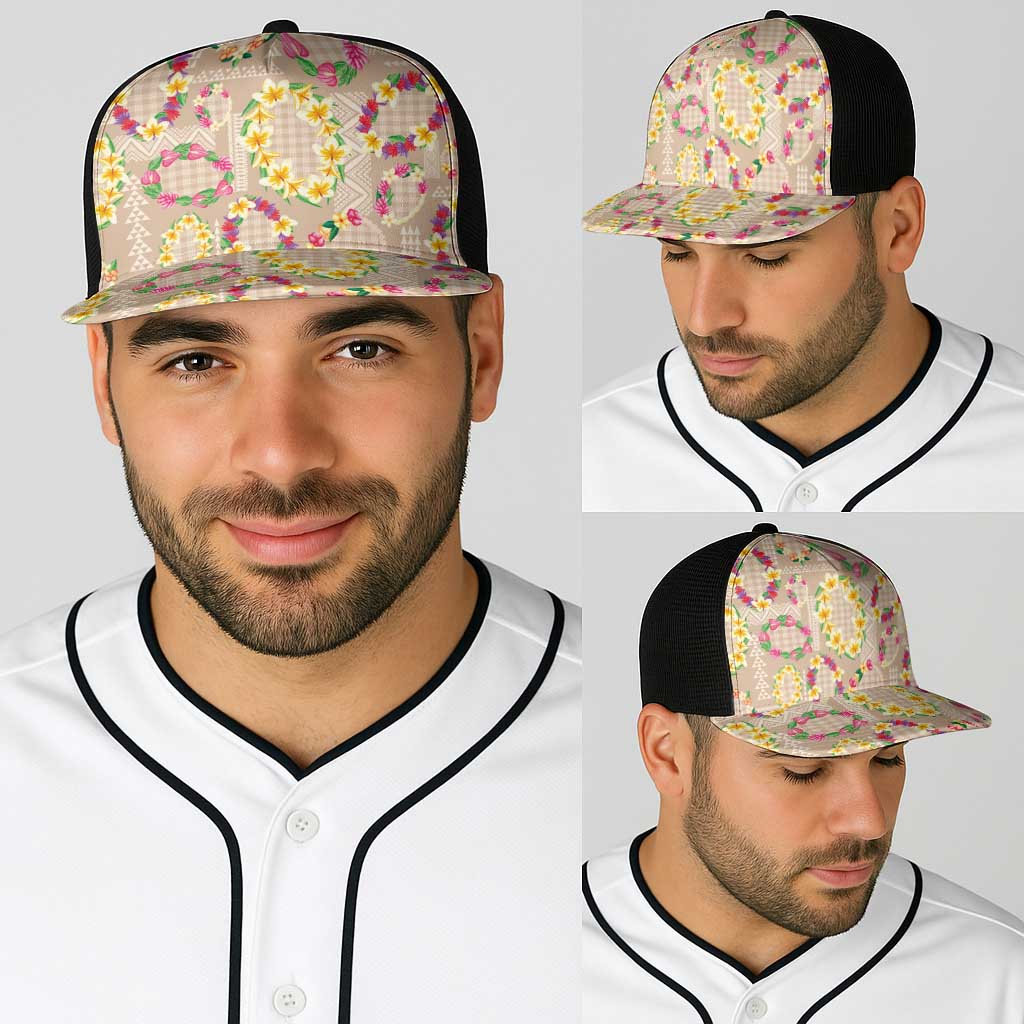 Hawaiian Kakau Tattoo Leis and Palaka Pattern Baseball Net Cap Traditional Aloha Tribal Beige Color LT03 - Polynesian Pride