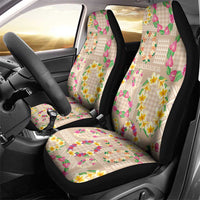 Hawaiian Kakau Tattoo Leis and Palaka Pattern Car Seat Cover Traditional Aloha Tribal Beige Color