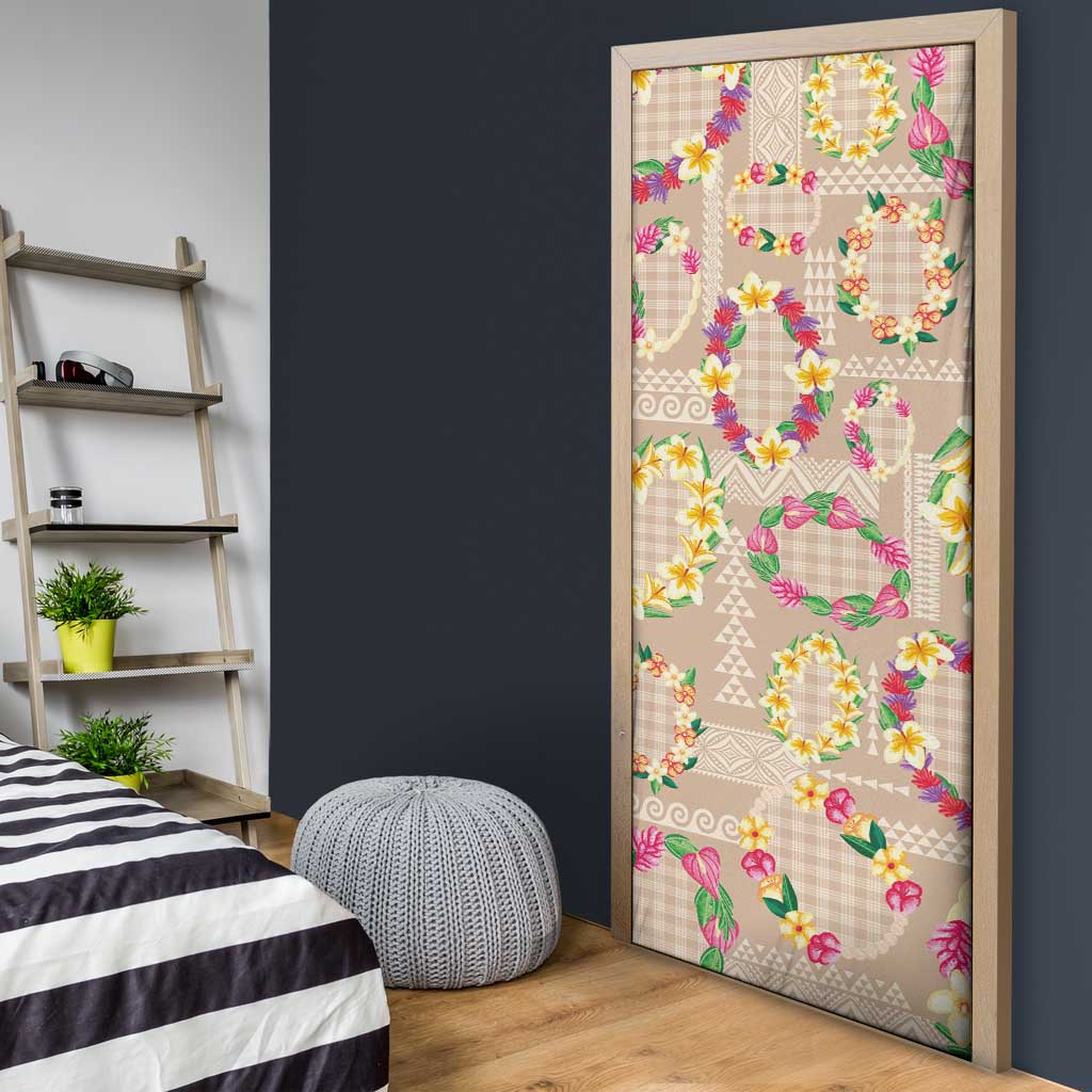 Hawaiian Kakau Tattoo Leis and Palaka Pattern Door Cover Traditional Aloha Tribal Beige Color