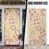 Hawaiian Kakau Tattoo Leis and Palaka Pattern Door Cover Traditional Aloha Tribal Beige Color