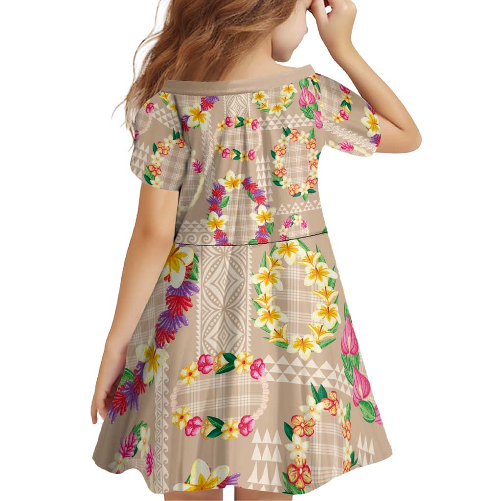 Hawaiian Kakau Tattoo Leis and Palaka Pattern Family Matching Long Sleeve Bodycon Dress and Hawaiian Shirt Traditional Aloha Tribal Beige Color