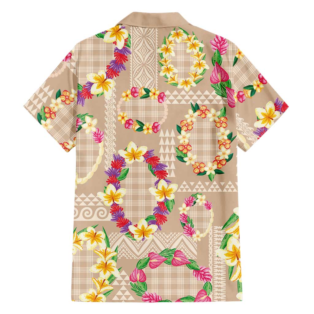 Hawaiian Kakau Tattoo Leis and Palaka Pattern Family Matching Summer Maxi Dress and Hawaiian Shirt Traditional Aloha Tribal Beige Color