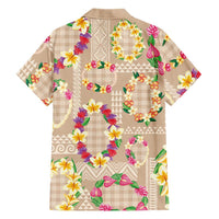 Hawaiian Kakau Tattoo Leis and Palaka Pattern Family Matching Tank Maxi Dress and Hawaiian Shirt Traditional Aloha Tribal Beige Color