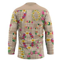 Hawaiian Kakau Tattoo Leis and Palaka Pattern Hockey Jersey Traditional Aloha Tribal Beige Color
