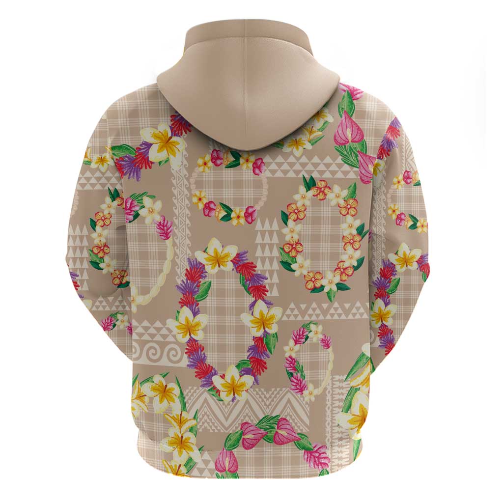 Hawaiian Kakau Tattoo Leis and Palaka Pattern Hoodie Traditional Aloha Tribal Beige Color LT03 - Polynesian Pride