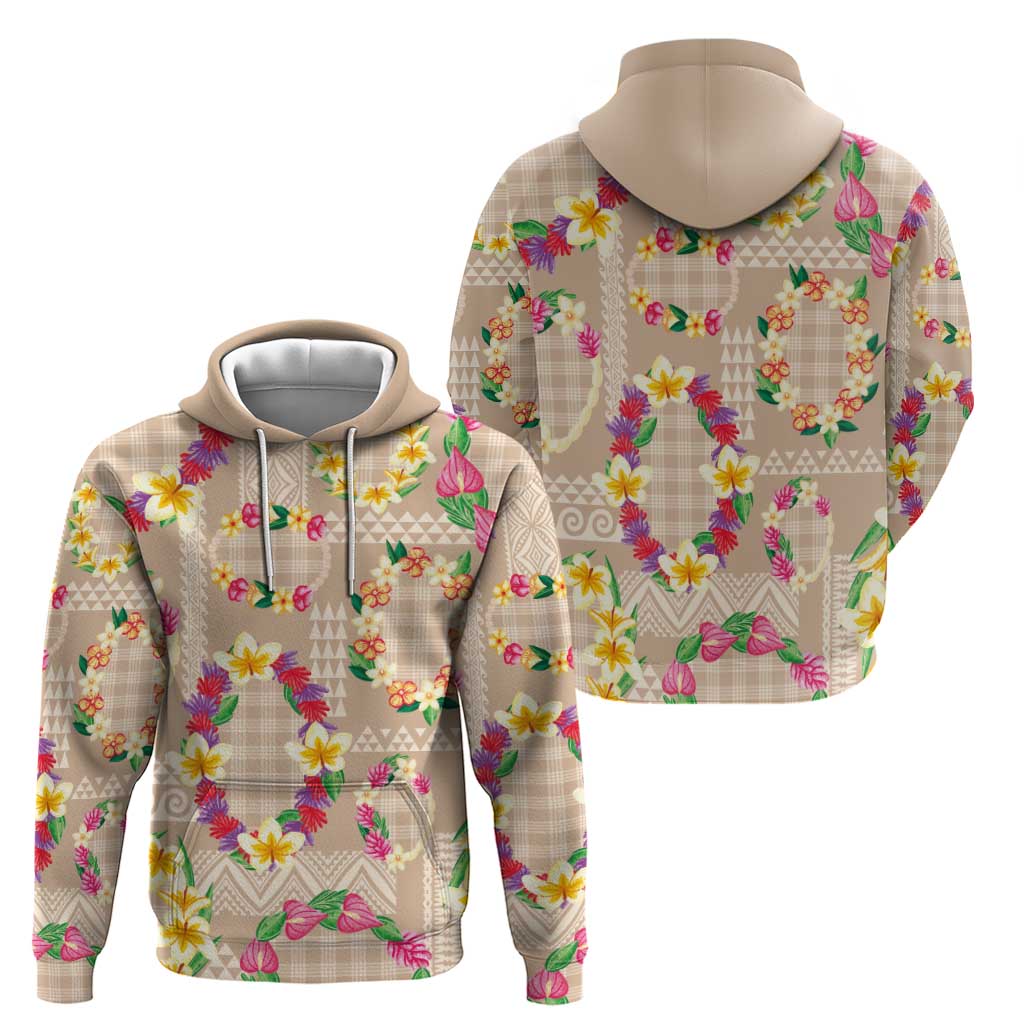 Hawaiian Kakau Tattoo Leis and Palaka Pattern Hoodie Traditional Aloha Tribal Beige Color LT03 - Polynesian Pride