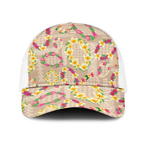 Hawaiian Kakau Tattoo Leis and Palaka Pattern Mesh Trucker Cap Traditional Aloha Tribal Beige Color LT03 One Size White Beige - Polynesian Pride