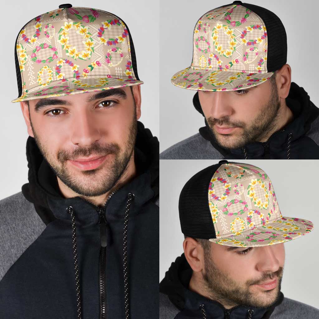 Hawaiian Kakau Tattoo Leis and Palaka Pattern Mesh Trucker Cap Traditional Aloha Tribal Beige Color LT03 - Polynesian Pride