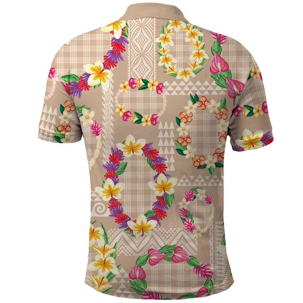 Hawaiian Kakau Tattoo Leis and Palaka Pattern Polo Shirt Traditional Aloha Tribal Beige Color