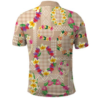 Hawaiian Kakau Tattoo Leis and Palaka Pattern Polo Shirt Traditional Aloha Tribal Beige Color