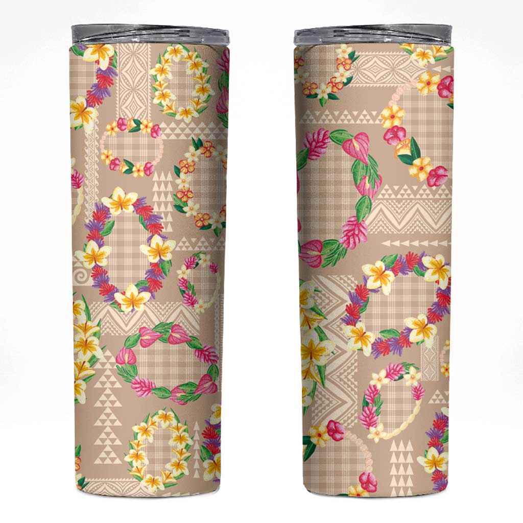 Hawaiian Kakau Tattoo Leis and Palaka Pattern Skinny Tumbler Traditional Aloha Tribal Beige Color LT03 Beige - Polynesian Pride