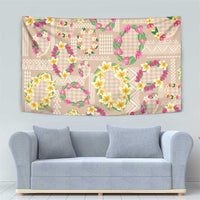 Hawaiian Kakau Tattoo Leis and Palaka Pattern Tapestry Traditional Aloha Tribal Beige Color