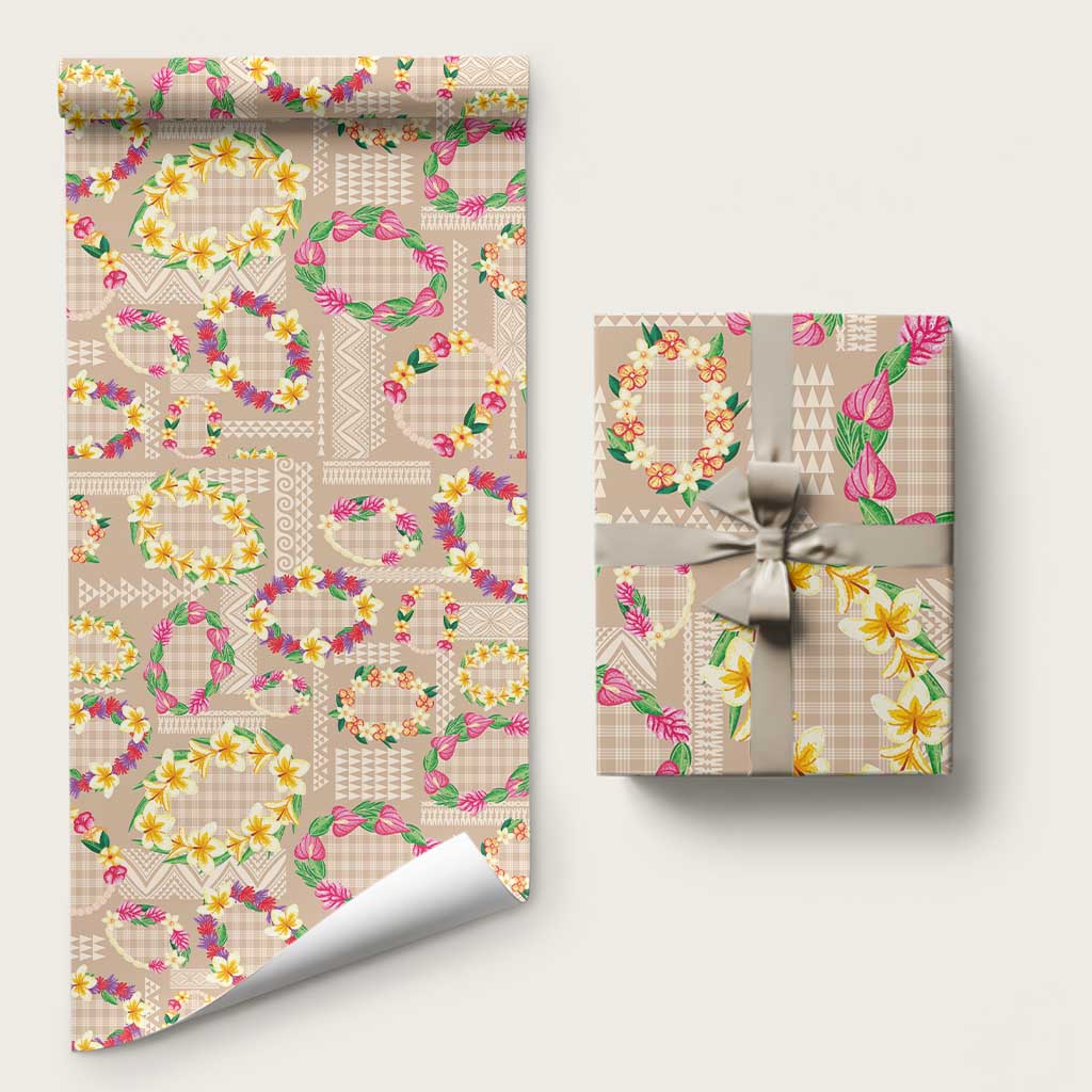 Hawaiian Kakau Tattoo Leis and Palaka Pattern Wrapping Paper Traditional Aloha Tribal Beige Color LT03 58" × 23" Beige - Polynesian Pride