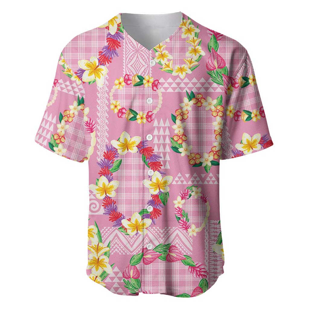 Hawaiian Leis Baseball Jersey Kakau Tattoos and Palaka Pastel Pink Color LT03 Pink - Polynesian Pride