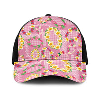 Hawaiian Leis Baseball Net Cap Kakau Tattoos and Palaka Pastel Pink Color