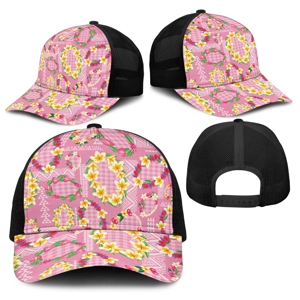 Hawaiian Leis Baseball Net Cap Kakau Tattoos and Palaka Pastel Pink Color