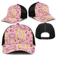 Hawaiian Leis Baseball Net Cap Kakau Tattoos and Palaka Pastel Pink Color