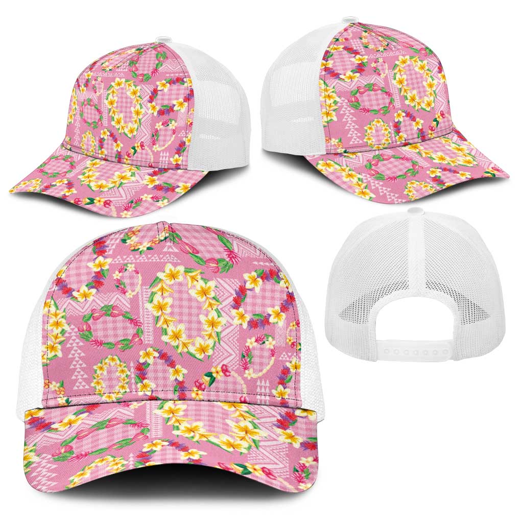 Hawaiian Leis Baseball Net Cap Kakau Tattoos and Palaka Pastel Pink Color