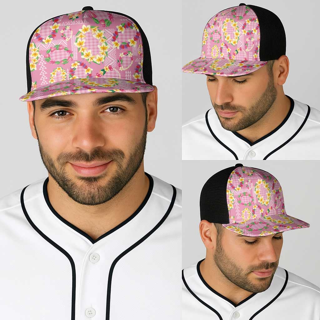 Hawaiian Leis Baseball Net Cap Kakau Tattoos and Palaka Pastel Pink Color