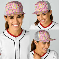 Hawaiian Leis Baseball Net Cap Kakau Tattoos and Palaka Pastel Pink Color
