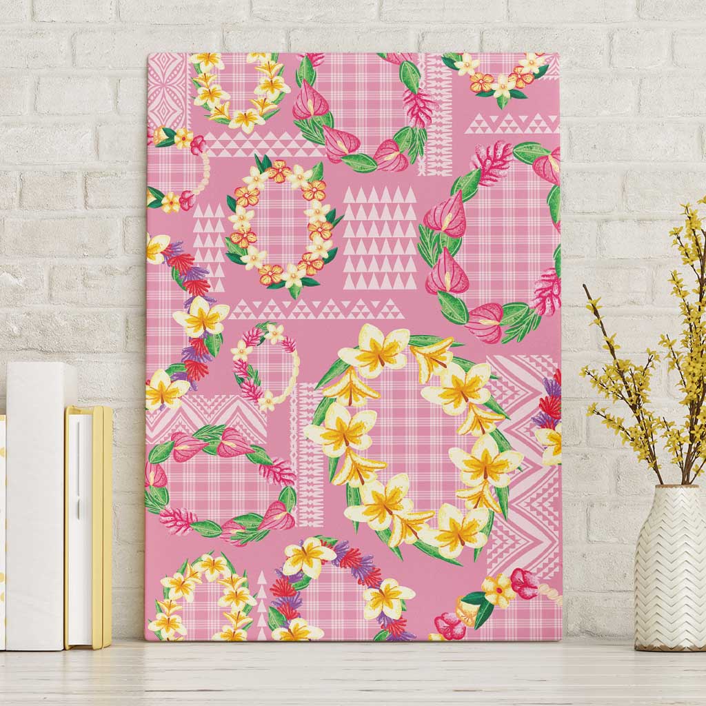 Hawaiian Leis Canvas Wall Art Kakau Tattoos and Palaka Pastel Pink Color