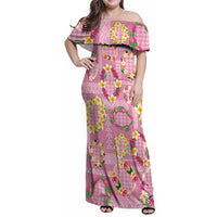 Hawaiian Leis Family Matching Off Shoulder Maxi Dress and Hawaiian Shirt Kakau Tattoos and Palaka Pastel Pink Color