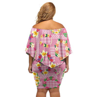 Hawaiian Leis Family Matching Off Shoulder Short Dress and Hawaiian Shirt Kakau Tattoos and Palaka Pastel Pink Color
