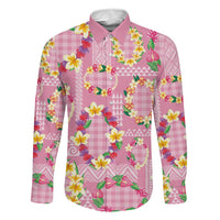 Hawaiian Leis Family Matching Puletasi and Hawaiian Shirt Kakau Tattoos and Palaka Pastel Pink Color