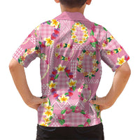 Hawaiian Leis Family Matching Short Sleeve Bodycon Dress and Hawaiian Shirt Kakau Tattoos and Palaka Pastel Pink Color