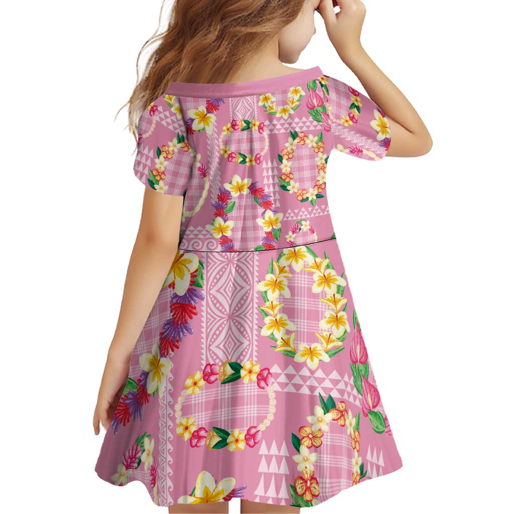 Hawaiian Leis Family Matching Short Sleeve Bodycon Dress and Hawaiian Shirt Kakau Tattoos and Palaka Pastel Pink Color