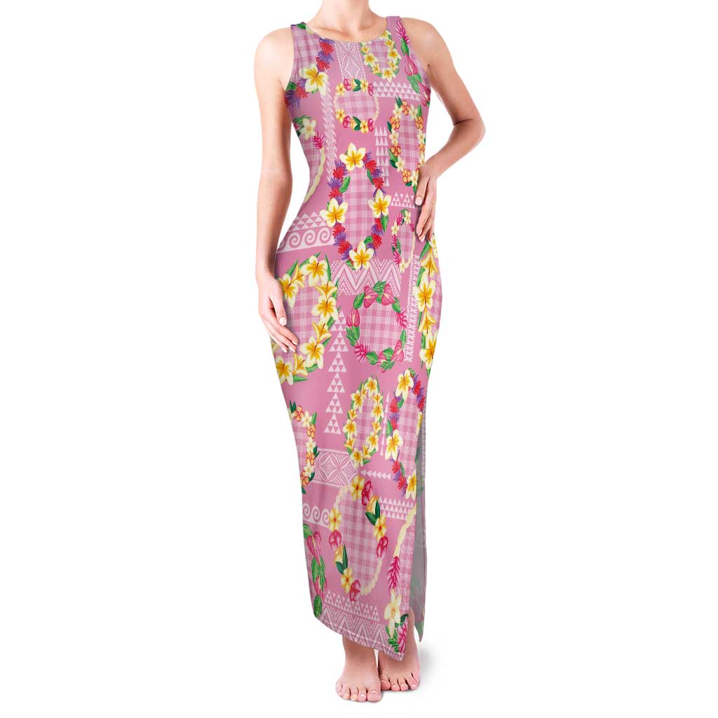 Hawaiian Leis Family Matching Tank Maxi Dress and Hawaiian Shirt Kakau Tattoos and Palaka Pastel Pink Color