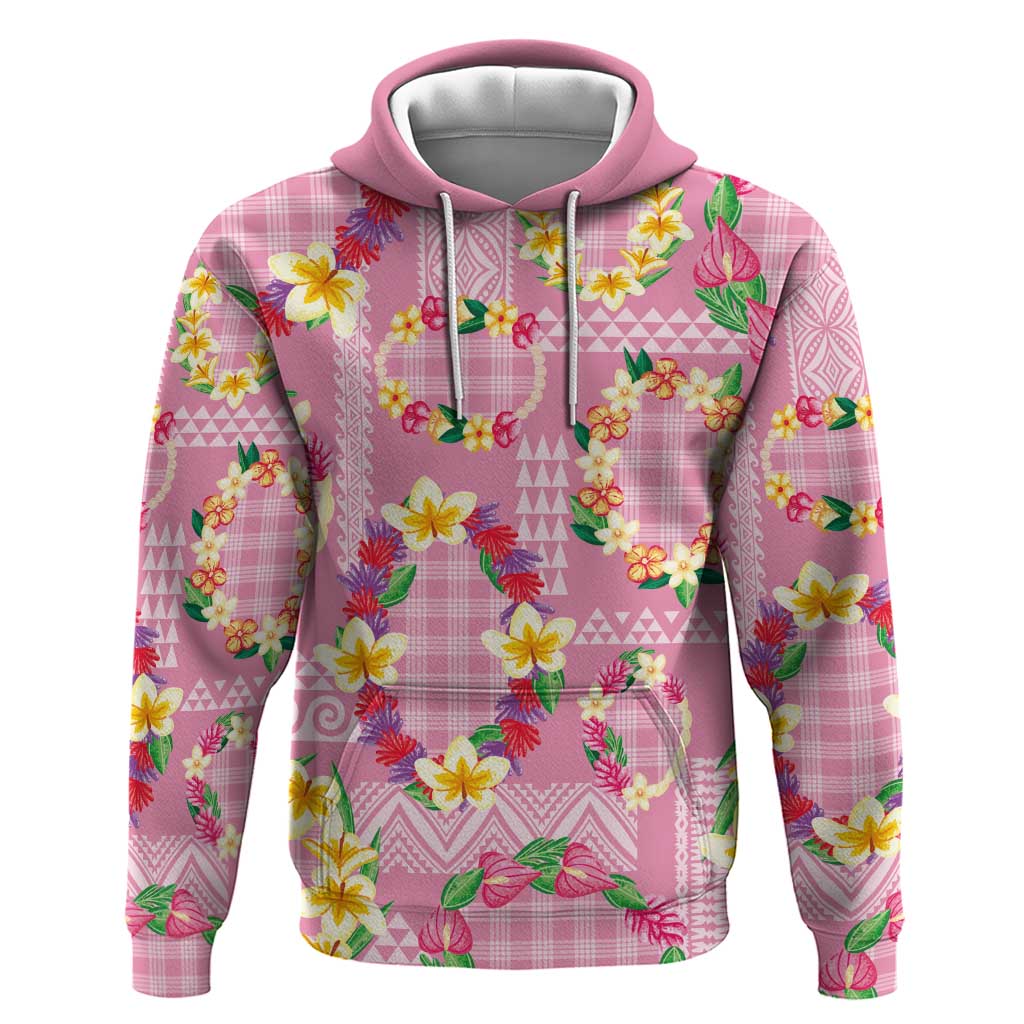 Hawaiian Leis Hoodie Kakau Tattoos and Palaka Pastel Pink Color