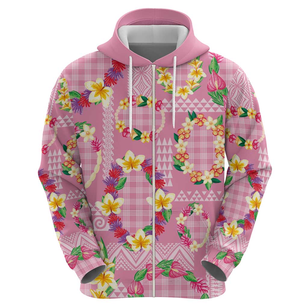 Hawaiian Leis Hoodie Kakau Tattoos and Palaka Pastel Pink Color