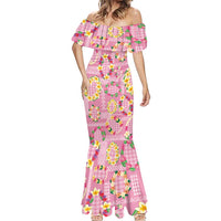 Hawaiian Leis Mermaid Dress Kakau Tattoos and Palaka Pastel Pink Color