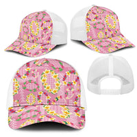 Hawaiian Leis Mesh Trucker Cap Kakau Tattoos and Palaka Pastel Pink Color LT03 - Polynesian Pride