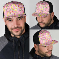Hawaiian Leis Mesh Trucker Cap Kakau Tattoos and Palaka Pastel Pink Color LT03 - Polynesian Pride