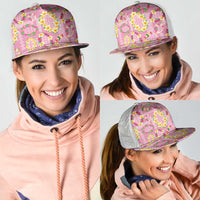 Hawaiian Leis Mesh Trucker Cap Kakau Tattoos and Palaka Pastel Pink Color LT03 - Polynesian Pride