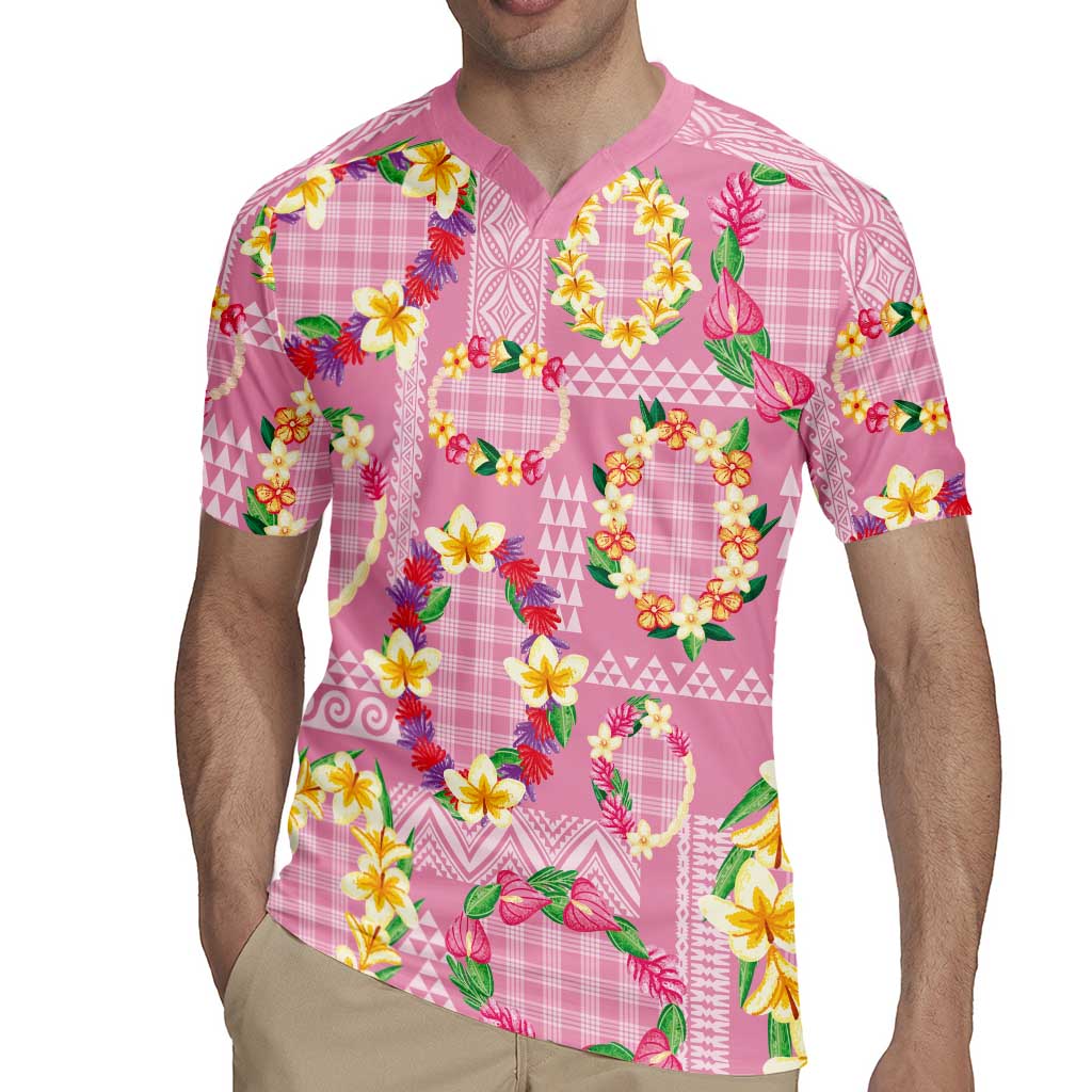 Hawaiian Leis Rugby Jersey Kakau Tattoos and Palaka Pastel Pink Color