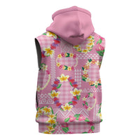 Hawaiian Leis Sleeveless Hoodie Kakau Tattoos and Palaka Pastel Pink Color
