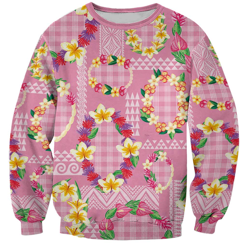 Hawaiian Leis Sweatshirt Kakau Tattoos and Palaka Pastel Pink Color LT03 Unisex Pink - Polynesian Pride