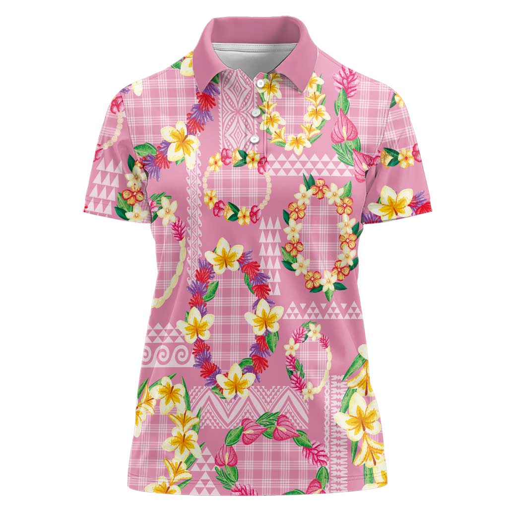 Hawaiian Leis Women Polo Shirt Kakau Tattoos and Palaka Pastel Pink Color LT03 Female Pink - Polynesian Pride